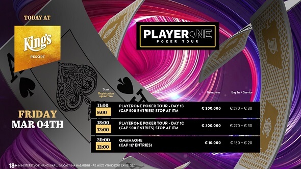 Pokerové turnaje King's Resortu na pátek 4. března 2022