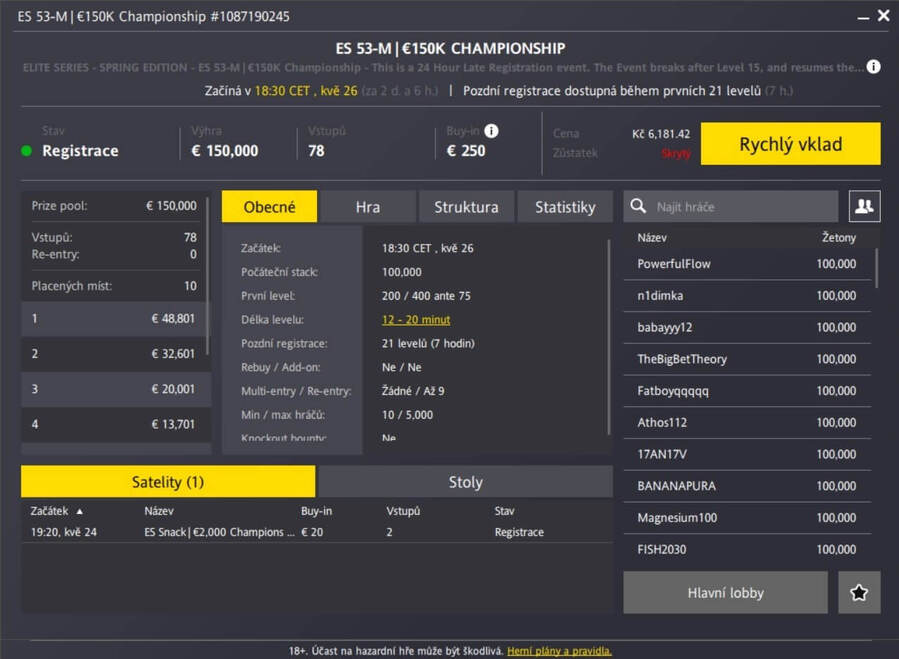 ES 53-M|€150K Championship v lobby herny Fortuna Poker
