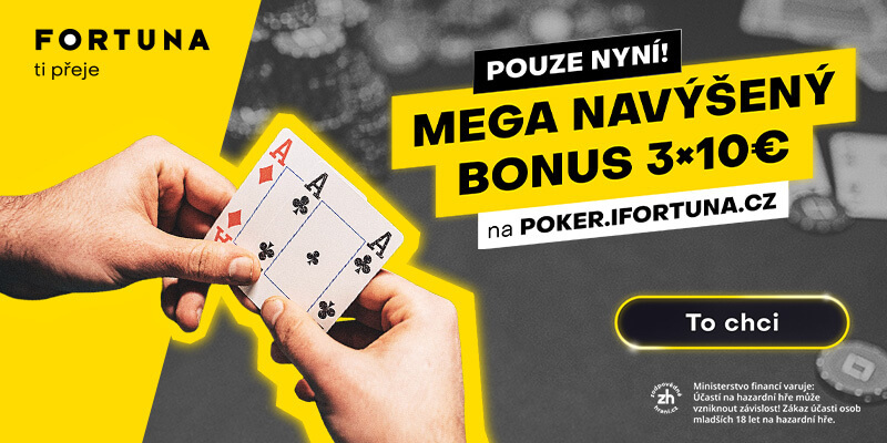 Na Fortuna Pokeru můžete nyní získat navýšený bonus v podobě tří €10 vstupenek do poker turnaje
