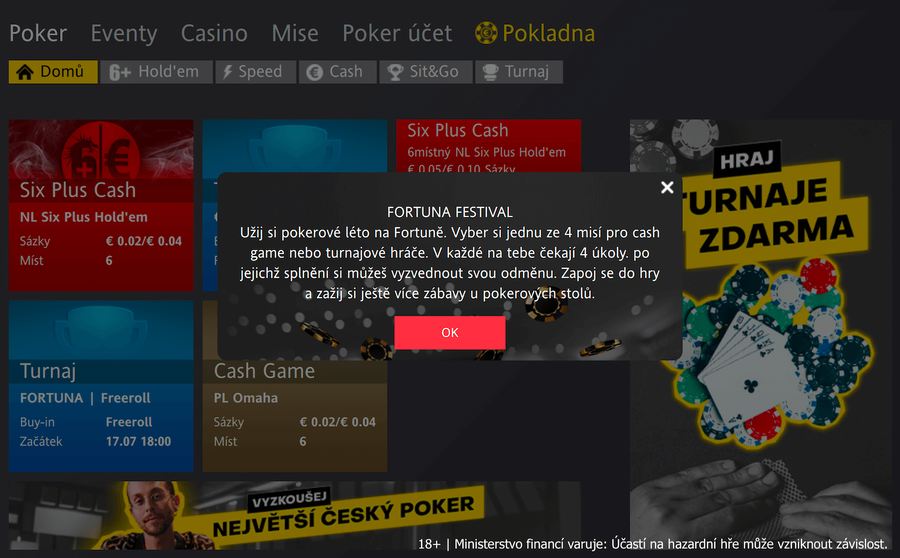 Poker mise na herně Fortuna Poker