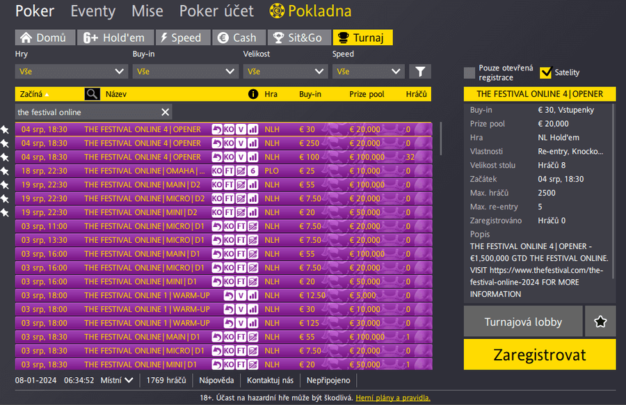 Turnaje The Festival Online v lobby Fortuna Poker