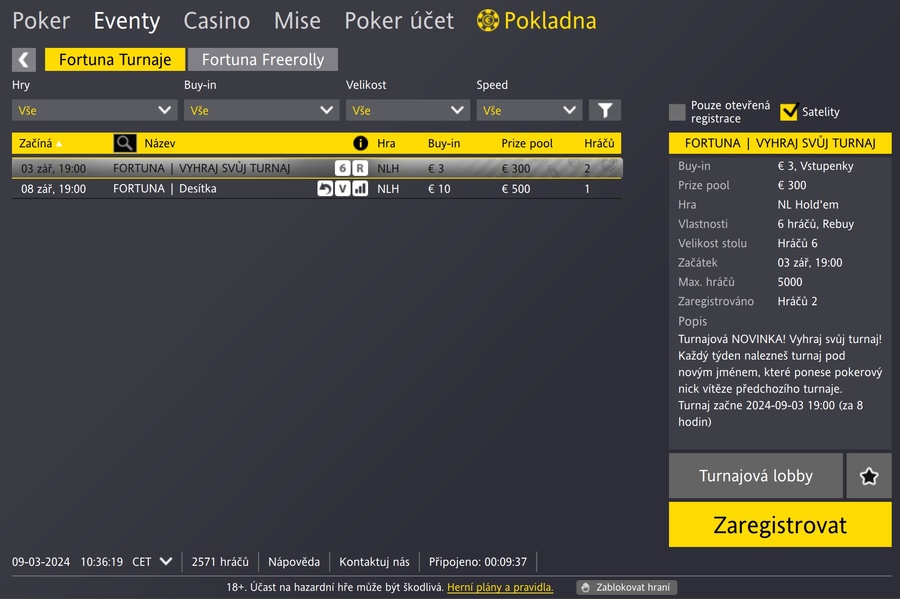 Turnaje pro CZ hráče v lobby Fortuna Pokeru