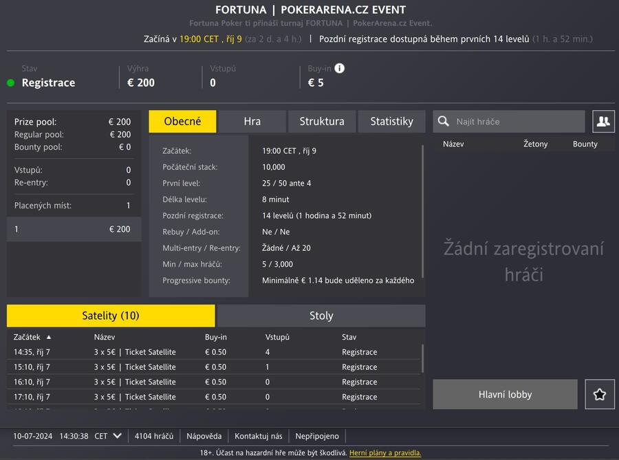 PokerArena.cz Event lobby na Fortuna Pokeru