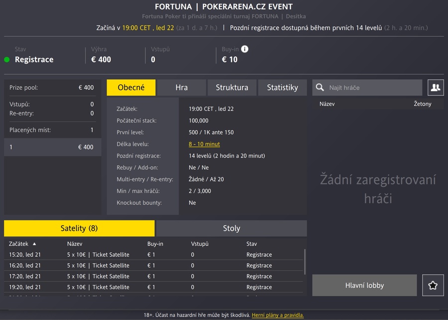 PokerArena.cz Event lobby na Fortuna Pokeru