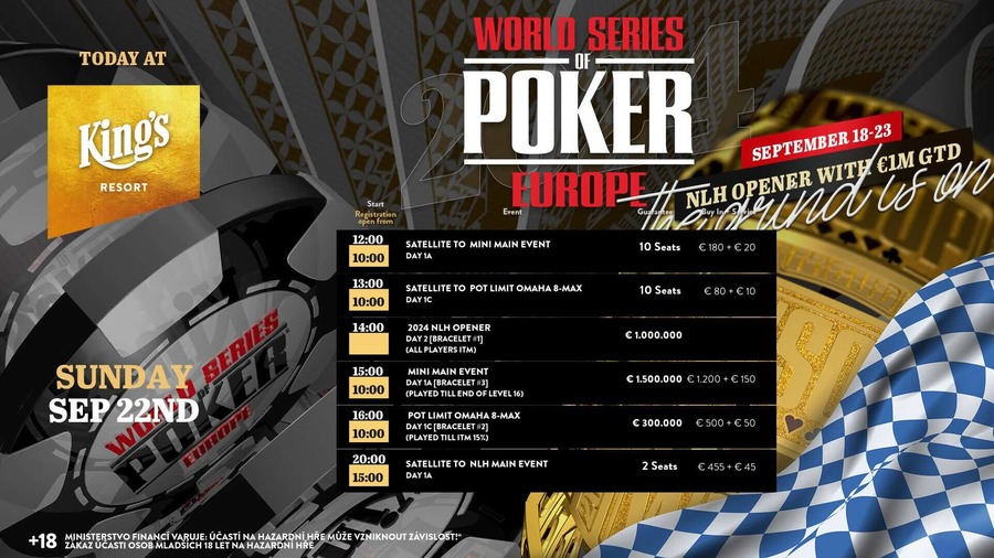 Nedělní program WSOP Europe v King’s