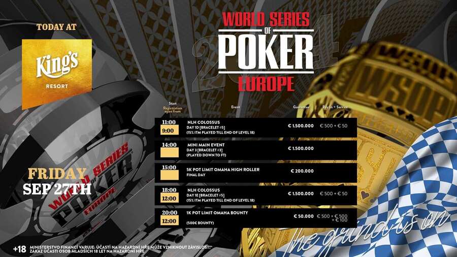 Dnešní program WSOPE turnajů v King’s Rozvadov