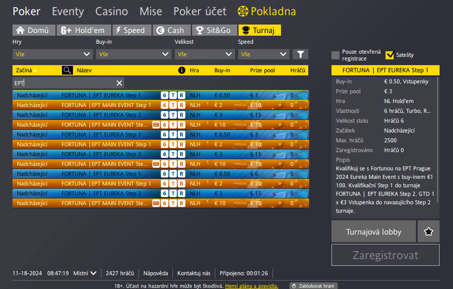 EPT kvalifikace ve Fortuna Poker lobby