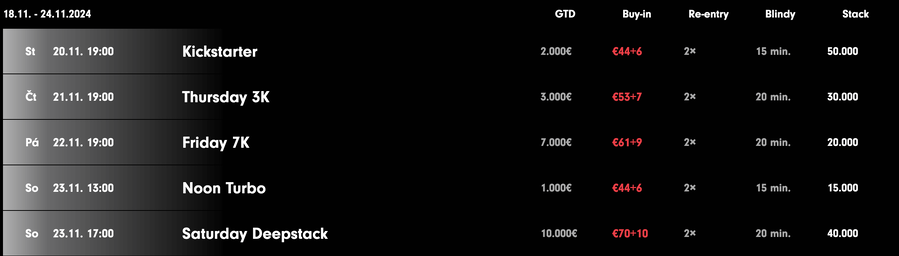 Program turnajů Grand Casino Aš