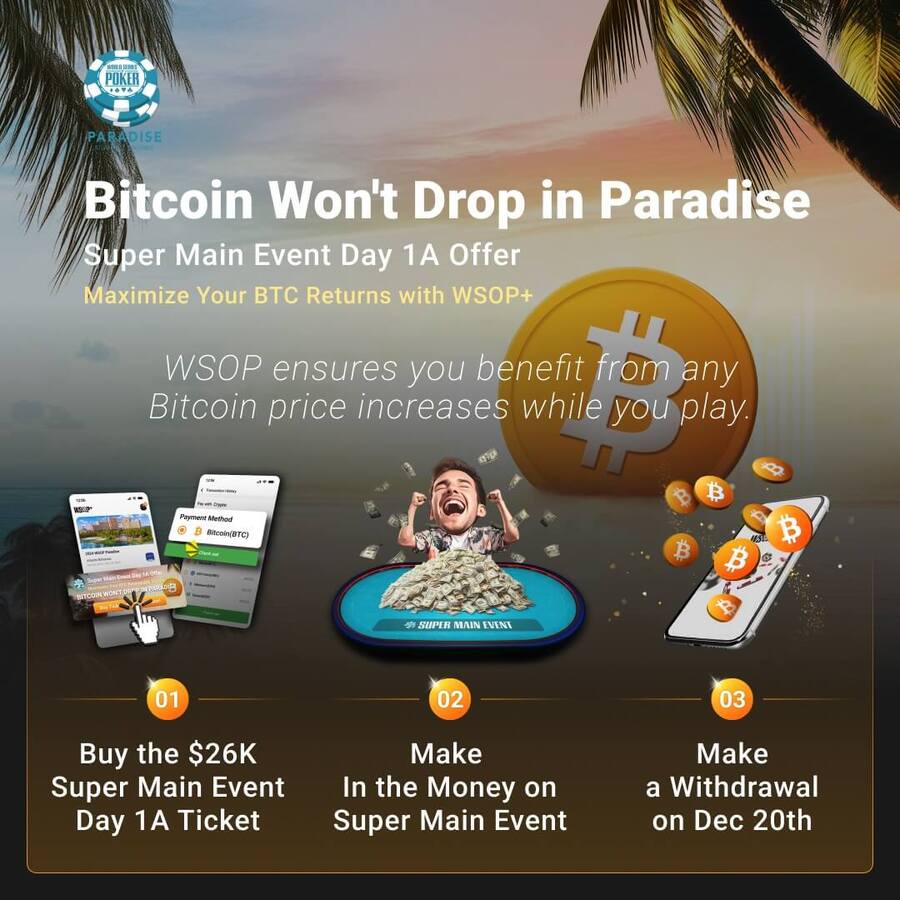 Vstup na WSOP Paradise lze zaplatit Bitcoiny