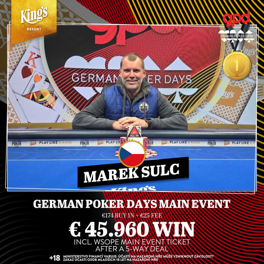 Marek Šulc vyhrál Main Event German Poker Days