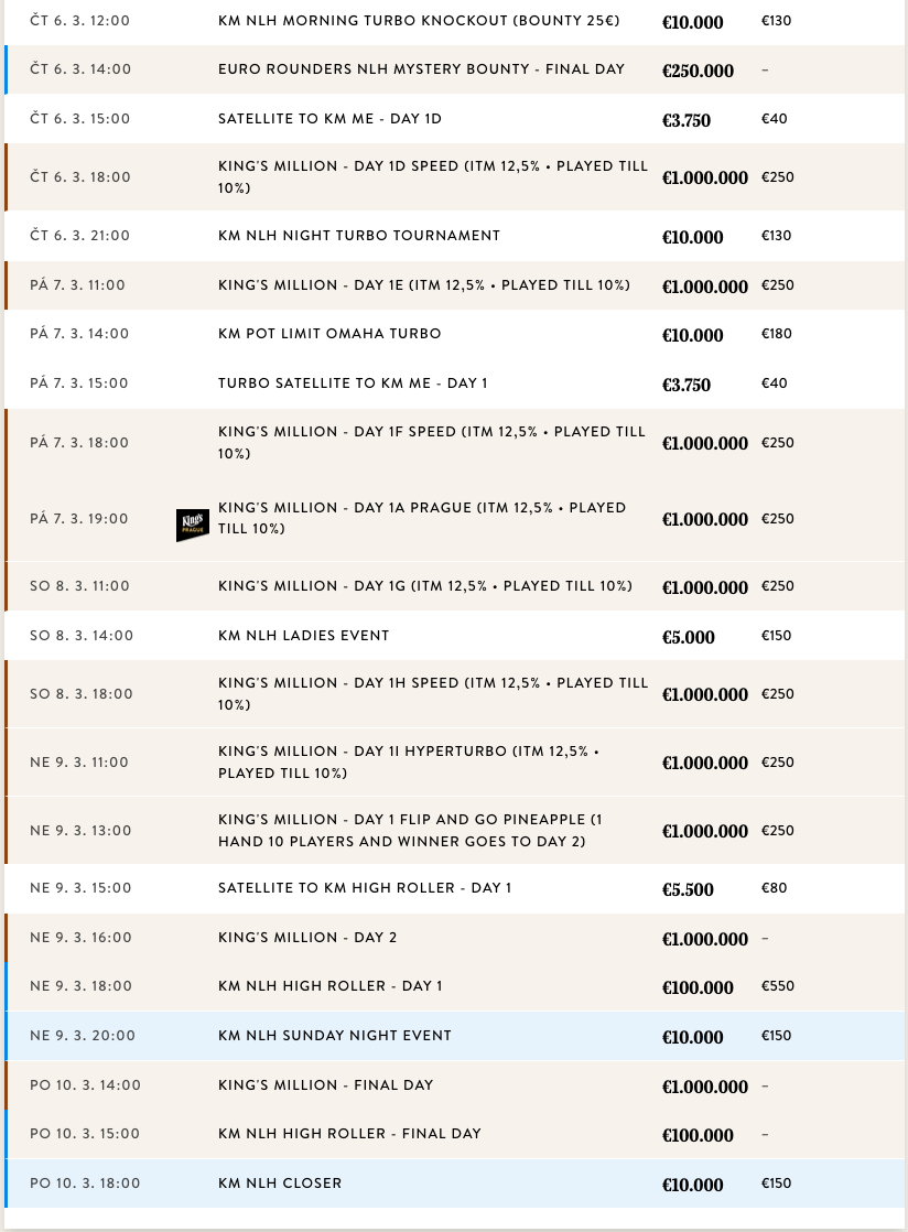 Program turnajů King’s Casina Rozvadov2