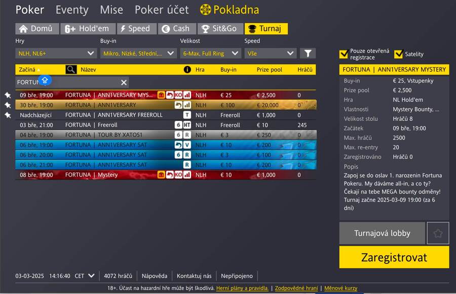 Bohaté narozeninové menu v lobby Fortuna Poker