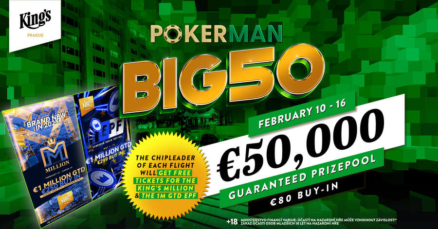 Turnaj Pokerman Big50 garantuje minimální prize pool €50.000